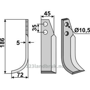 Rotorfreskniv - 186x45x5mm - Venstre - Nibbi Decimo