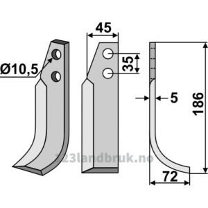 Rotorfreskniv - 186x45x5mm - Høyre - Nibbi Decimo