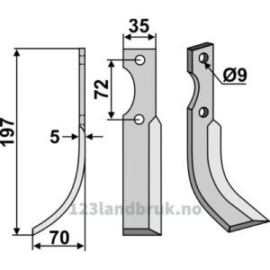 Rotorfreskniv - 197x35x5mm - Venstre - Nibbi Decimo
