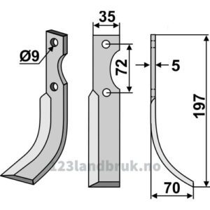 Rotorfreskniv - 197x35x5mm - Høyre - Nibbi Decimo