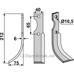 Rotorfreskniv - 212x40x6mm - Venstre - Nibbi Decimo