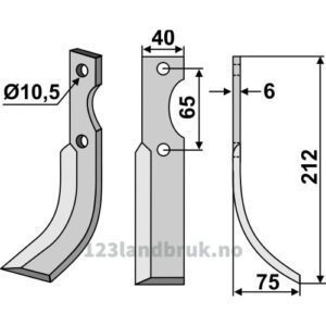 Rotorfreskniv - 212x40x6mm - Høyre - Nibbi Decimo