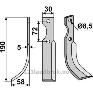 Rotorfreskniv - 190x30x5mm - Venstre - Nibbi Decimo