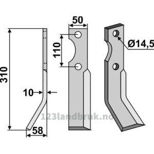 Rotorfreskniv - 310x50x10mm - Venstre - Niemeyer