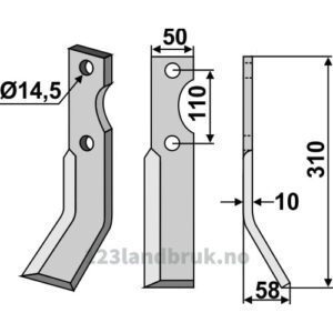 Rotorfreskniv - 310x50x10mm - Høyre - Niemeyer