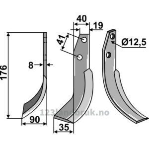 Rotorfreskniv - 176x40x8mm - Venstre - Bertolini, Ommas