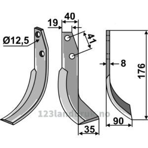 Rotorfreskniv - 176x40x8mm - Høyre - Bertolini, Ommas