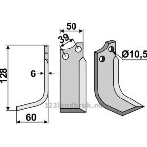 Rotorfreskniv - 128x50x6mm - Venstre - Ompi