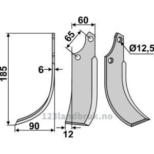 Rotorfreskniv - 185x60x6mm - Venstre - Ortolan