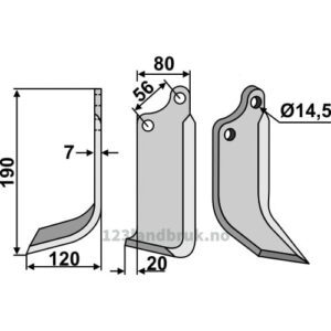 Rotorfreskniv - 190x80x7mm - Venstre - Ortolan
