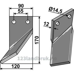 Rotorfreskniv - 170x90x12mm - Venstre - Ortiflor