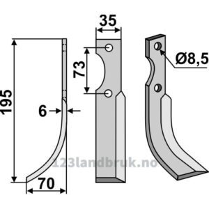 Rotorfreskniv - 195x35x6mm - Venstre - Pasbo