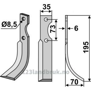 Rotorfreskniv - 195x35x6mm - Høyre - Pasbo