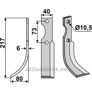 Rotorfreskniv - 217x40x6mm - Venstre - Eurosystem, Ferrari, Pasbo