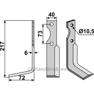 Rotorfreskniv - 217x40x6mm - Venstre - Pasbo
