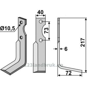Rotorfreskniv - 217x40x6mm - Høyre - Pasbo