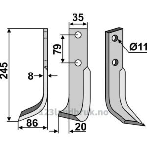 Rotorfreskniv - 245x35x8mm - Venstre - Pasquali