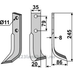 Rotorfreskniv - 245x35x8mm - Høyre - Pasquali