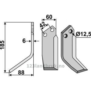 Rotorfreskniv - 185x60x6mm - Venstre - Pasquali