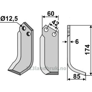 Rotorfreskniv - 174x60x6mm - Høyre - M.E.A.A.T., Mearelli, Pasquali