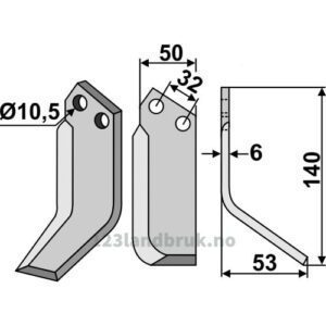 Rotorfreskniv - 140x50x6mm - Høyre - Pasquali