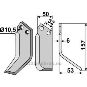 Rotorfreskniv - 157x50x6mm - Høyre - Pasquali