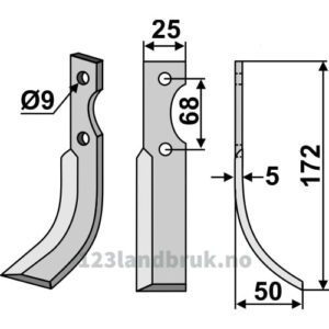 Rotorfreskniv - 172x25x5mm - Høyre - Pasquali