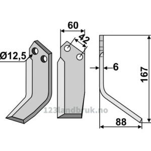 Rotorfreskniv - 167x60x6mm - Høyre - Pasquali