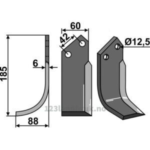 Rotorfreskniv - 185x60x6mm - Venstre - Pasquali, Perugini