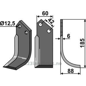Rotorfreskniv - 185x60x6mm - Høyre - Pasquali, Perugini