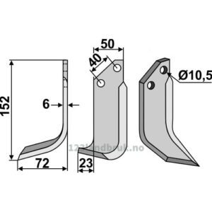 Rotorfreskniv - 152x50x6mm - Venstre - Pasquali