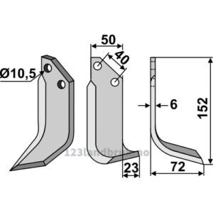 Rotorfreskniv - 152x50x6mm - Høyre - Pasquali