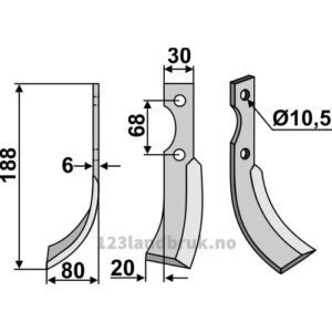 Rotorfreskniv - 188x30x6mm - Venstre - Pasquali