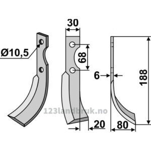Rotorfreskniv - 188x30x6mm - Høyre - Pasquali