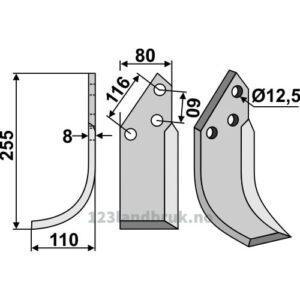 Rotorfreskniv 255x80x8 - 255x80x8mm - Venstre - Pegoraro