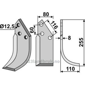 Rotorfreskniv 255x80x8 - 255x80x8mm - Høyre - Pegoraro