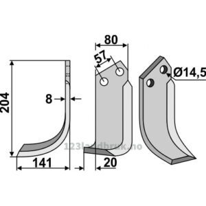 Rotorfreskniv - 204x80x8mm - Venstre - Pegoraro
