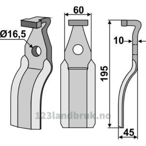 Rotorfreskniv til - 195x60x10mm - Pegoraro
