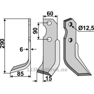Rotorfreskniv - 290x60x6mm - Venstre - Pegoraro