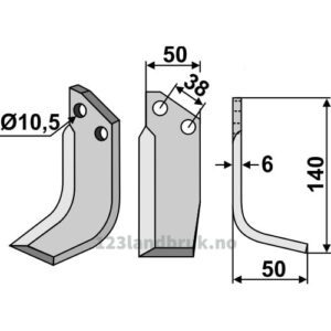 Rotorfreskniv - 140x50x6mm - Høyre - Pegoraro