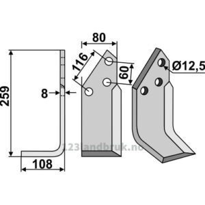 Rotorfreskniv 259x80x8 - 259x80x8mm - Venstre - Pegoraro