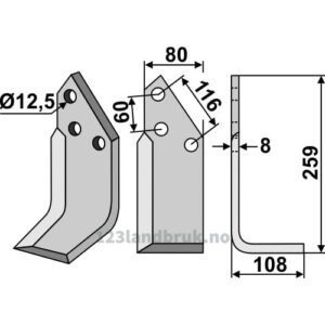 Rotorfreskniv 259x80x8 - 259x80x8mm - Høyre - Pegoraro