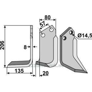 Rotorfreskniv - 206x80x8mm - Venstre - Pegoraro