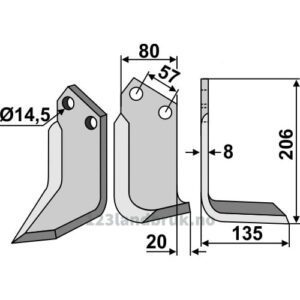 Rotorfreskniv - 206x80x8mm - Høyre - Pegoraro