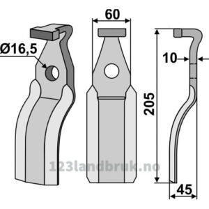 Rotorfreskniv til - 205x60x10mm - Pegoraro