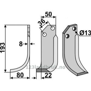 Rotorfreskniv - 193x50x8mm - Venstre - P.G.S.