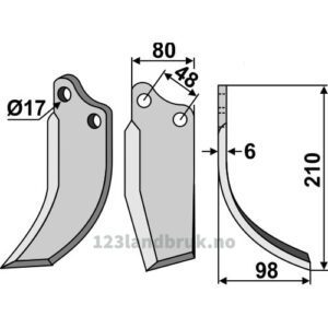 Rotorfreskniv - 210x80x6mm - Høyre - Agromet