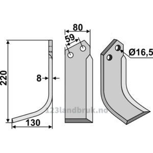 Rotorfreskniv - 220x80x8mm - Venstre - Rabe