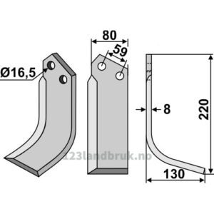 Rotorfreskniv - 220x80x8mm - Høyre - Rabe