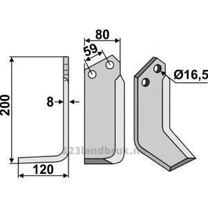 Rotorfreskniv - 200x80x8mm - Venstre - Rabe